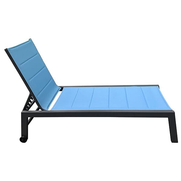 HAPPY GARDEN - Bain de soleil BARBADOS en textilène bleu gris - aluminium anthracite - large