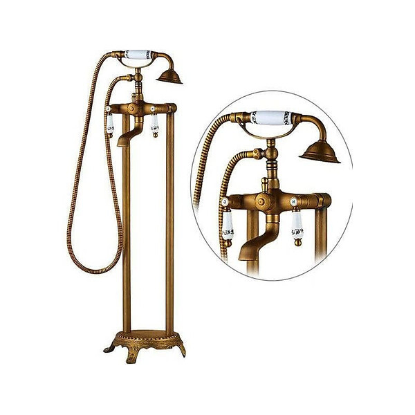 VALAZ - Robinet mélangeur sur colonnes rétro pour baignoire FLORINA or ancien - large