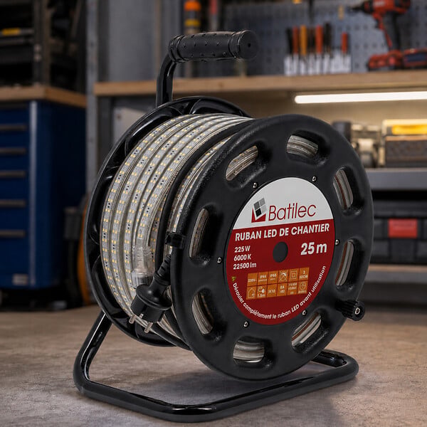 BATILEC - BATILEC - Enrouleur ruban LED de chantier 25 mètres – Puissant et pratique - Indice de protection IP45 IP65 - large