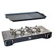 ALPENTECH - Plaque Plancha Grill 53 x 28 cm pour Réchaud Gaz 2 Feux Surface Lisse et Rainurée Plaque Cuisson Aluminium ALPEN CAMPING - vignette