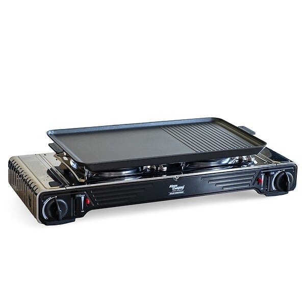 ALPENTECH - Plaque Plancha Grill 53 x 28 cm pour Réchaud Gaz 2 Feux Surface Lisse et Rainurée Plaque Cuisson Aluminium ALPEN CAMPING - large