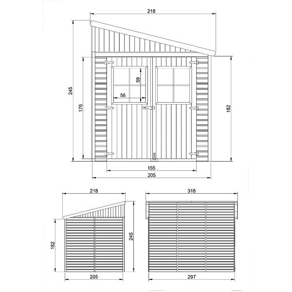 TIMBELA - TIMBELA M339A  Abri de Jardin en Bois Naturel (avec paroi latérale) -H244xl218xL318 cm/6 m2 - large