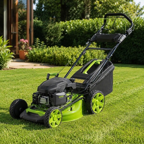 VITO - Tondeuse Thermique Essence 4,5 CV 144 cc Moteur 4T - Coupe 46cm Bac 60L Mulching 7 hauteurs 25 à 75mm Pelouse 1250m² VITO - large