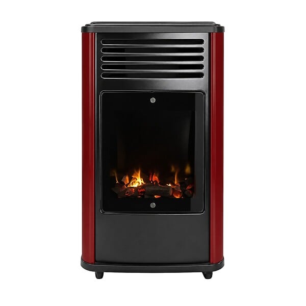 SAHARA - Poêle à gaz mobile 3,4KW Effet feu de bois - Chauffage gaz Rouge & Noir + Tuyau gaz + Détendeur butane Manhattan Sahara - large