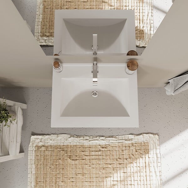 KIAMAMI VALENTINA - Meuble De Salle De Bain Tiroirs Blanc Mat, Côtés En Bois Chêne Gris | Magnolia - large