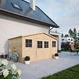 TIMBELA - Abri de Jardin en Bois Naturel - H246x418x318 cm/12 m² - M331 - vignette