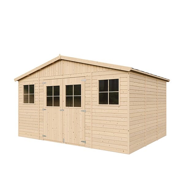 TIMBELA - Abri de Jardin en Bois Naturel - H246x418x318 cm/12 m² - M331 - large