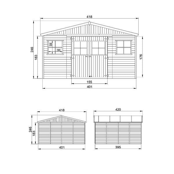 TIMBELA - TIMBELA M330 Abri de Jardin en Bois Naturel - H246 x 418 x 420 cm/ 16 m² - large