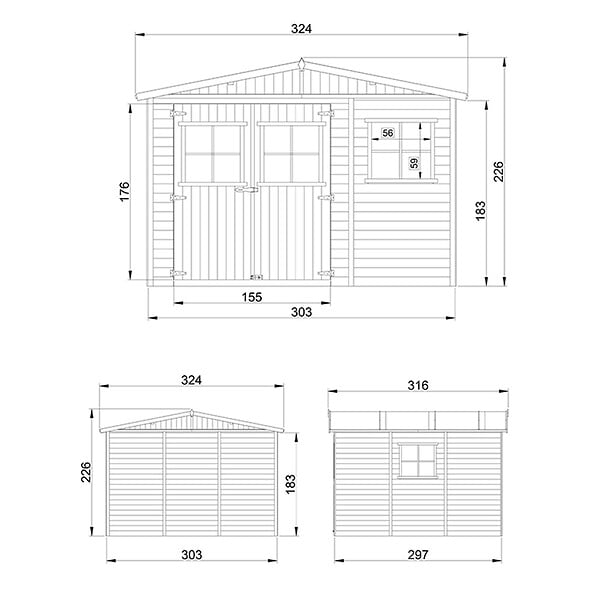 TIMBELA - Abri de Jardin en Bois Naturel - H226x316x324 cm / 9 m² - M335 - large