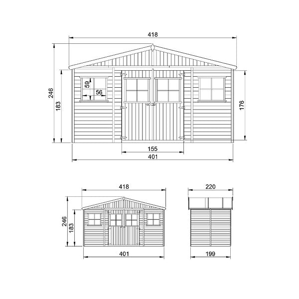 TIMBELA - Abri de Jardin en Bois Naturel - H246x418x220 cm /8 m² - M332 - large
