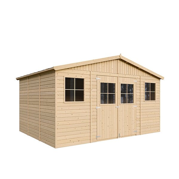 TIMBELA - Abri de jardin en bois H246x418x320 cm/12 m² AVEC PLANCHER IMPRÉGNÉ - M331+M331G - large