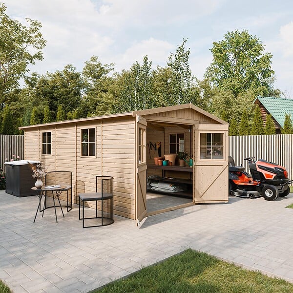 TIMBELA - Abri de Jardin en Bois Naturel - H226xl324xL516 cm / 15 m² - M337 - large