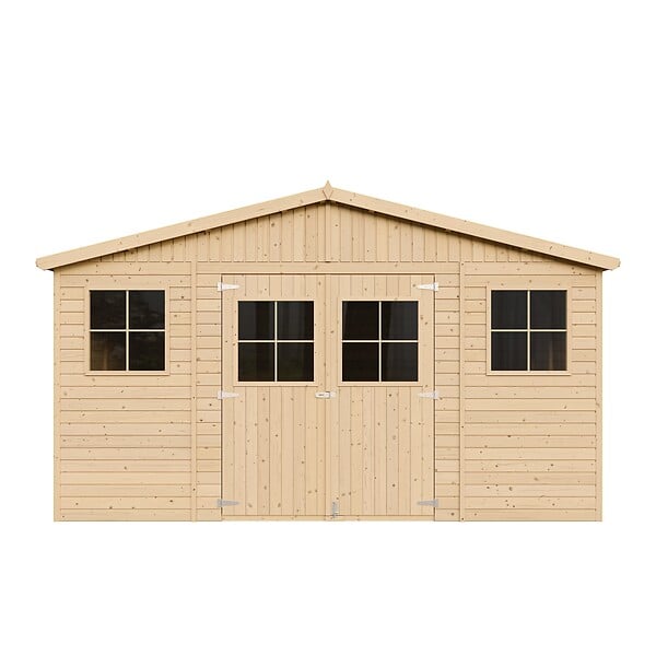 TIMBELA - TIMBELA M330+M330G Abri de jardin en bois H246x418x420 cm/ 16 m² - AVEC PLANCHER IMPRÉGNÉ - large