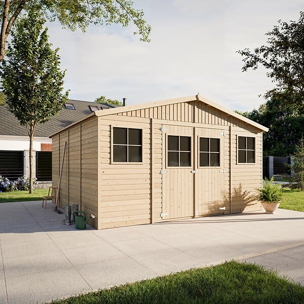 TIMBELA - TIMBELA M330+M330G Abri de jardin en bois H246x418x420 cm/ 16 m² - AVEC PLANCHER IMPRÉGNÉ - large
