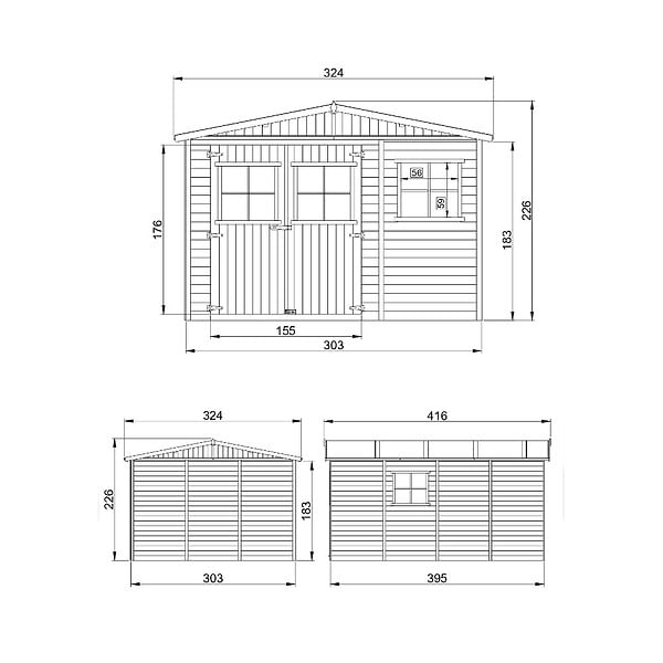 TIMBELA - Abri de Jardin en Bois - H226x324x416 cm / 12 m² - M336 - large
