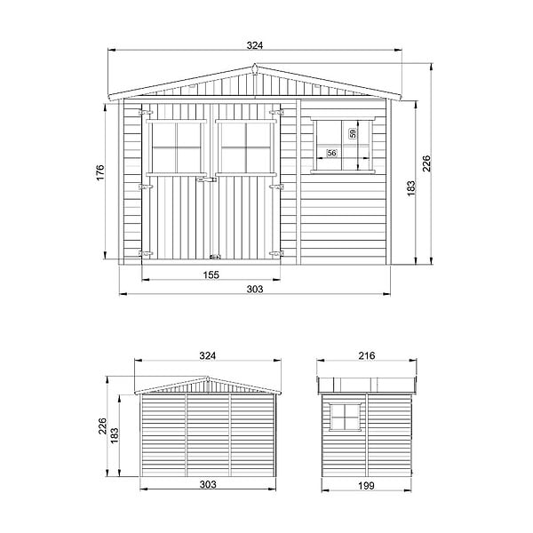 TIMBELA - Abri de Jardin en Bois Naturel - H226x318x220 cm / 6 m² - M334 - large