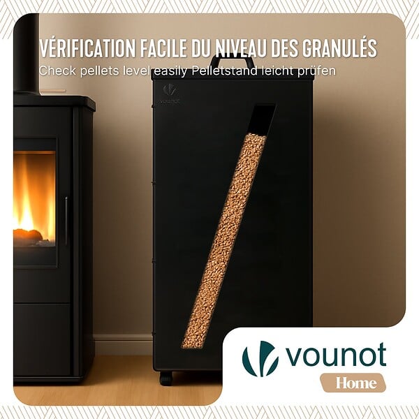 VOUNOT - Reservoir à granules pellets avec roulettes facade diagonale 45kg 36x36x76cm noir - large