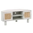 OVIALA - Meuble TV d'angle 120 cm en rotin synthétique scandinave crème - Adam - vignette