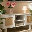 OVIALA - Meuble TV d'angle 120 cm en rotin synthétique scandinave crème - Adam - vignette
