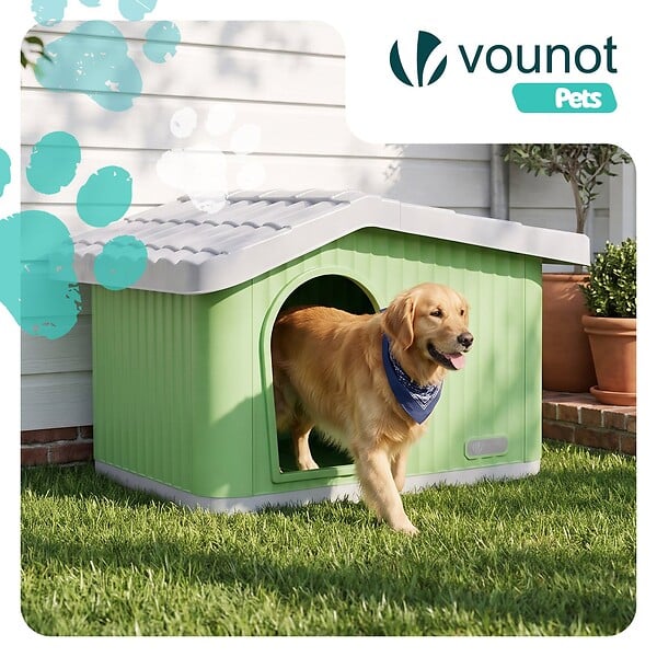 VOUNOT - Maison pour chat chien plastique interieur exterieur 75x63x51cm Vert - large