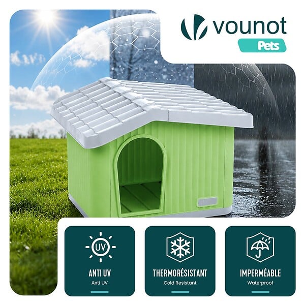 VOUNOT - Maison pour chat chien plastique interieur exterieur 75x63x51cm Vert - large