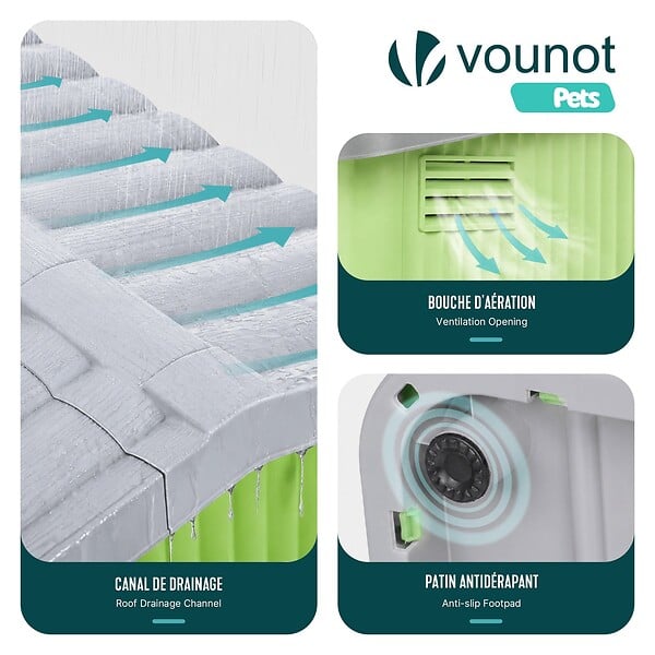 VOUNOT - Maison pour chat chien plastique interieur exterieur 75x63x51cm Vert - large