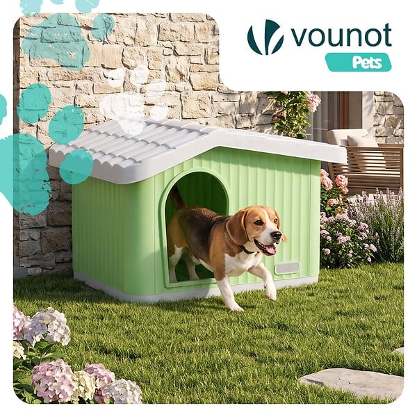 VOUNOT - Maison pour chat chien plastique interieur exterieur 60x51x41cm Vert - large