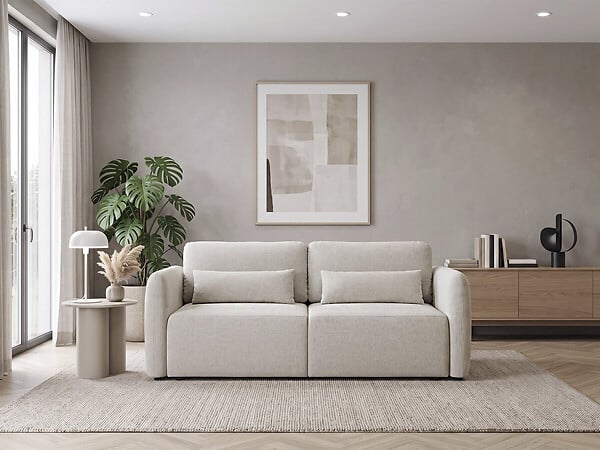 HABITAT ET JARDIN - Canapé droit convertible en tissu "Concorde" 3 places - Beige - large