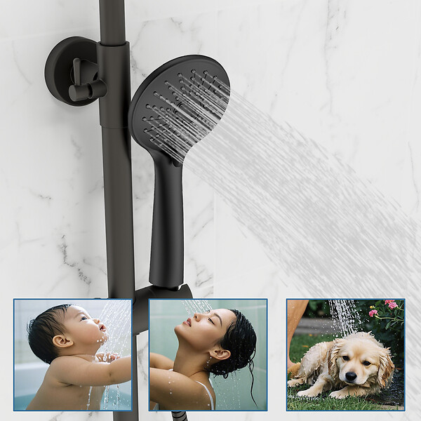 AICA SANITAIRE - AICA colonne de douche thermostatique noir mat avec douche de tête carrée, réglable selon plusieurs modes, réglable en hauteur - large