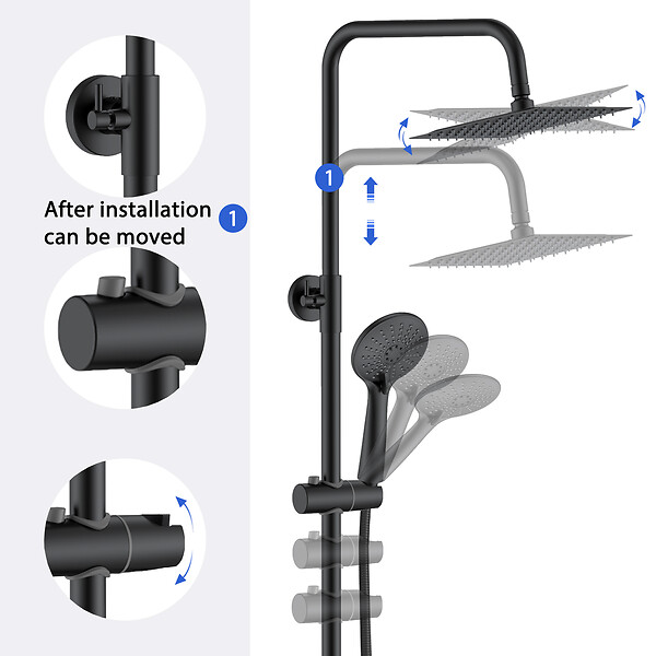 AICA SANITAIRE - AICA colonne de douche thermostatique noir mat avec douche de tête carrée, réglable selon plusieurs modes, réglable en hauteur - large