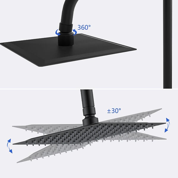 AICA SANITAIRE - AICA colonne de douche thermostatique noir mat avec douche de tête carrée, réglable selon plusieurs modes, réglable en hauteur - large