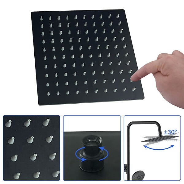 AICA SANITAIRE - AICA colonne de douche thermostatique noir mat avec douche de tête carrée, réglable selon plusieurs modes, réglable en hauteur - large