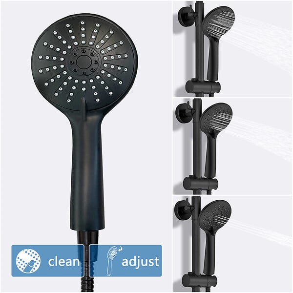 AICA SANITAIRE - AICA colonne de douche thermostatique noir mat avec douche de tête carrée, réglable selon plusieurs modes, réglable en hauteur - large