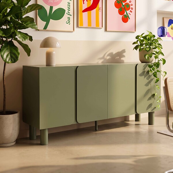 OVIALA - Buffet uni 4 portes L 180 cm vert olive - Harlan - large