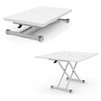 ID MARKET - Table basse 2 en 1 relevable en table à manger rectangulaire URBANA 100 cm blanc pied gris chromé - vignette