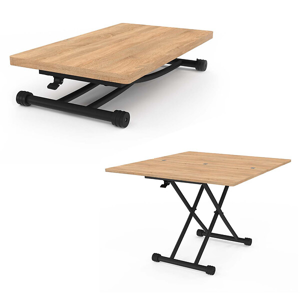 ID MARKET - Table basse 2 en 1 relevable en table à manger rectangulaire URBANA 100 cm bois et noir design industriel - large