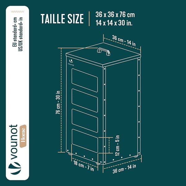 VOUNOT - Reservoir a granules rangement pellets avec roulettes 45kg 36x36x76cm noir - large