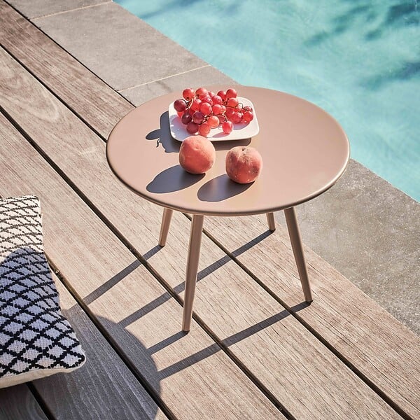 OVIALA - Table basse de jardin ronde en métal taupe 40 cm - Palavas - large