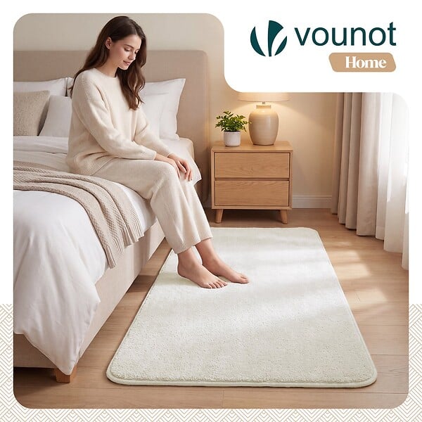 VOUNOT - Tapis de salon poils ras doux antiderapant 120x160cm uni crème - large