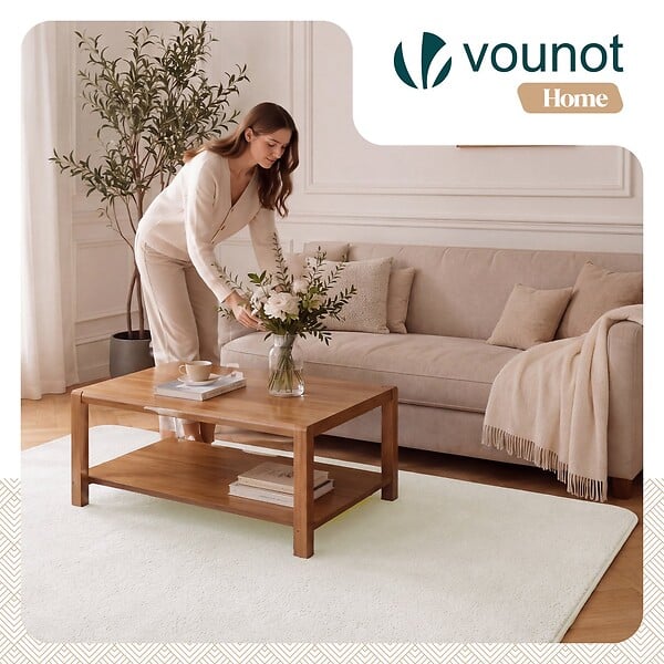 VOUNOT - Tapis de salon poils ras doux antiderapant 140x200cm uni crème - large