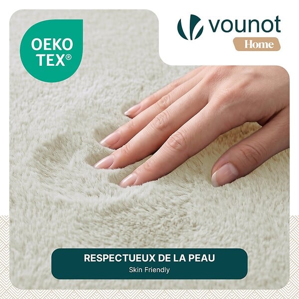 VOUNOT - Tapis de salon poils ras doux antiderapant 80x150cm uni crème - large
