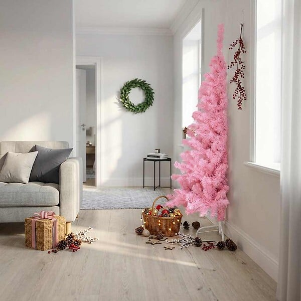VIDAXL - vidaXL Demi sapin de Noël artificiel avec support Rose 180 cm PVC - large