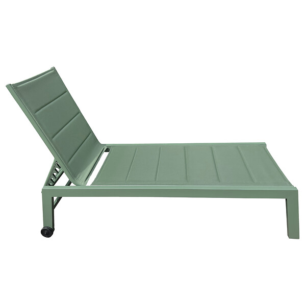 HAPPY GARDEN - Set bain de soleil et table d'appoint BARBADOS en textilène vert sauge - aluminium vert sauge - large