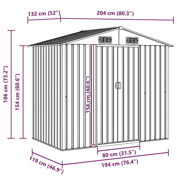 VIDAXL - vidaXL Abri de stockage pour jardin Anthracite Acier 204x132x186 cm - large