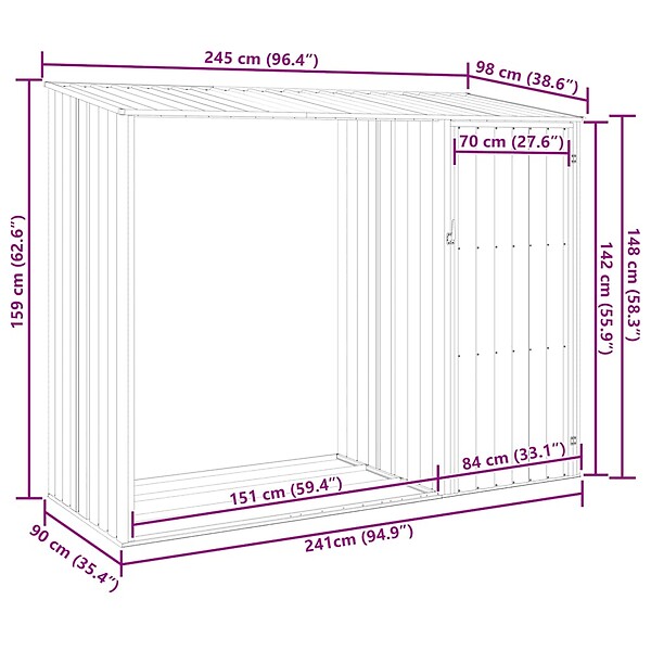 VIDAXL - vidaXL Abri à bois de jardin Vert 245x98x159 cm Acier galvanisé - large