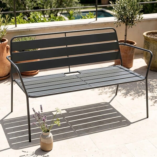 OVIALA - Canapé de jardin en métal gris - Palavas - large