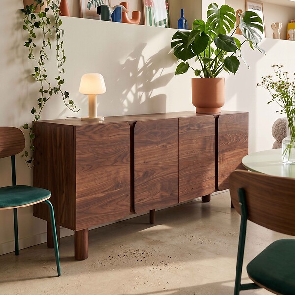 OVIALA - Buffet effet bois 4 portes L 180 cm bois foncé - Harlan - large