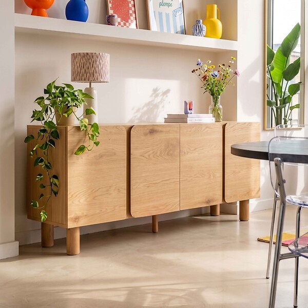 OVIALA - Buffet effet bois 4 portes L 180 cm bois clair - Harlan - large