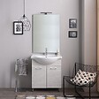 KIAMAMI VALENTINA - Meuble De Salle De Bains Au Sol 75Cm Chêne Blanc Effet Bois Avec Miroir Et Lampe | Rimini - vignette