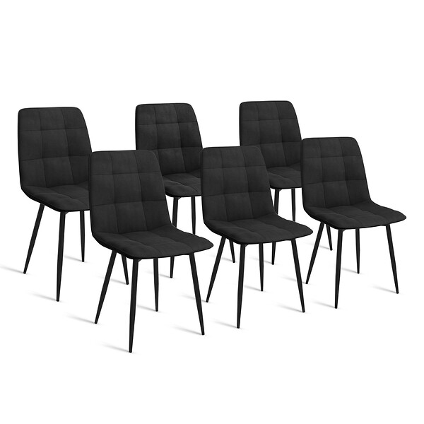 ID MARKET - Lot de 6 chaises MILA en velours noir pour salle à manger - large